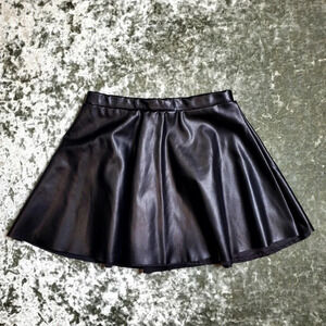 H&M Black Faux Leather Girl's Skater Skirt